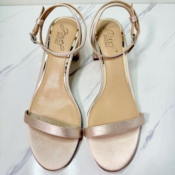 Badgley Mischka Y2K 90s Vibe Rose Satin Formal Bridal Cuban Heel Sandals Size 8 - Picture 4 of 11